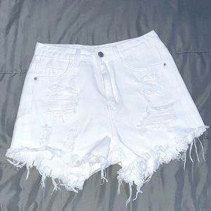 White Ripped Denim Shorts